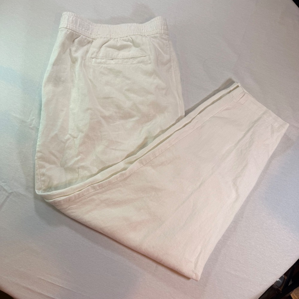 Old Navy Straight Taper Pants Women XXL White Linen Blend High Rise Elastic Pant